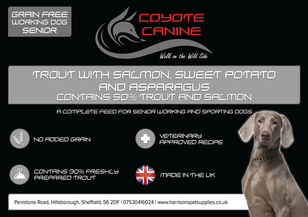 Coyote Canine Grain Free Senior/Light, Trout, Salmon, Sweet Potato & Asparagus - Harrison's Pet Supplies
